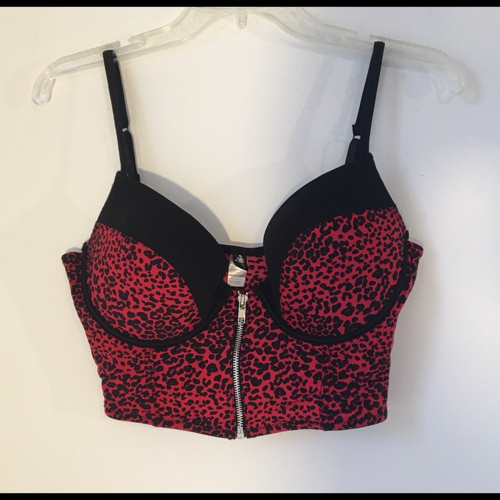 Skull Bow Intimates Bustier Full Zip Leopard Bra